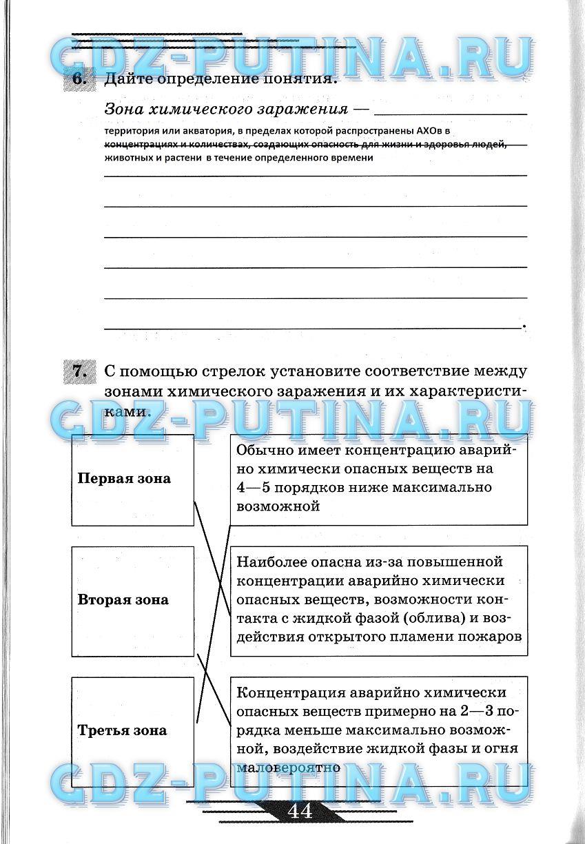 гдз 8 класс рабочая тетрадь страница 44 ОБЖ Латчук, Миронов, Бурдакова