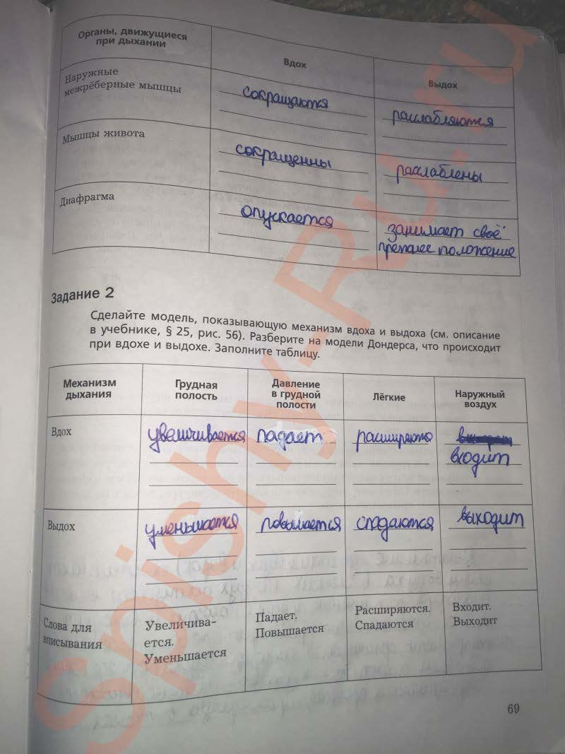 гдз 8 класс рабочая тетрадь часть 1 страница 69 биология Маш, Драгомилов