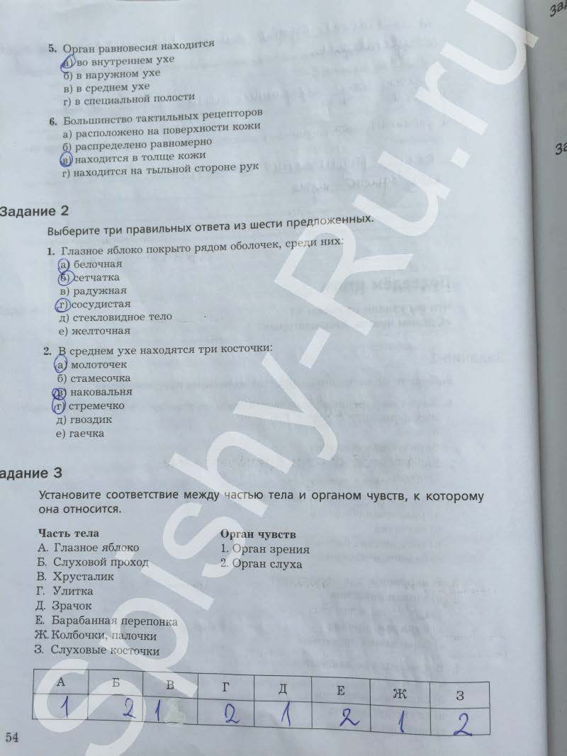 гдз 8 класс рабочая тетрадь часть 2 страница 54 биология Маш, Драгомилов