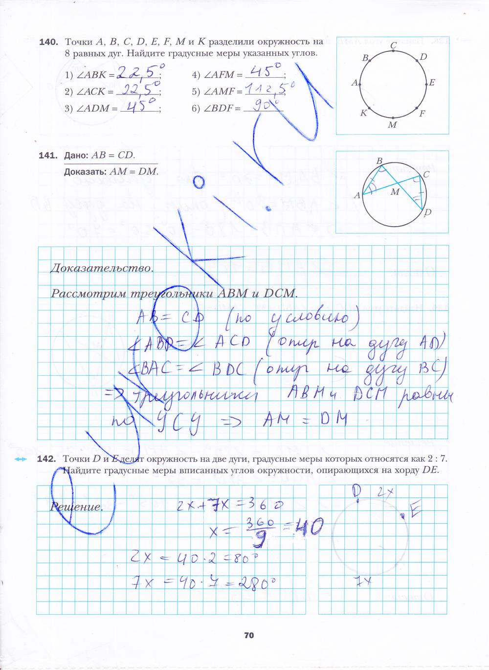 гдз 8 класс рабочая тетрадь часть 1 страница 70 геометрия Мерзляк, Полонский, Якир