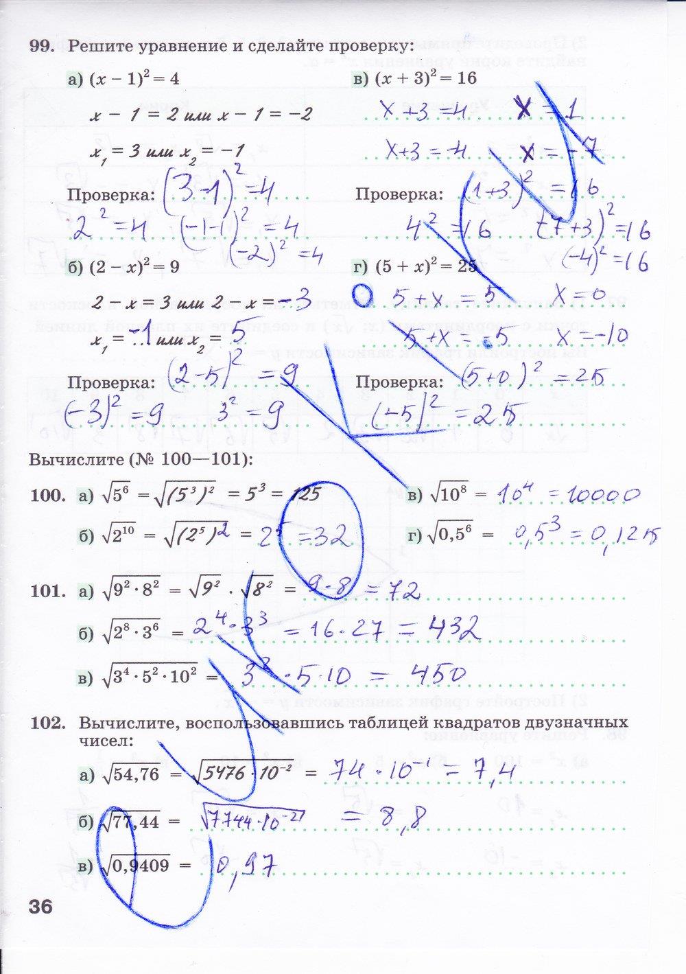 гдз 8 класс рабочая тетрадь часть 1 страница 36 алгебра Минаева, Рослова