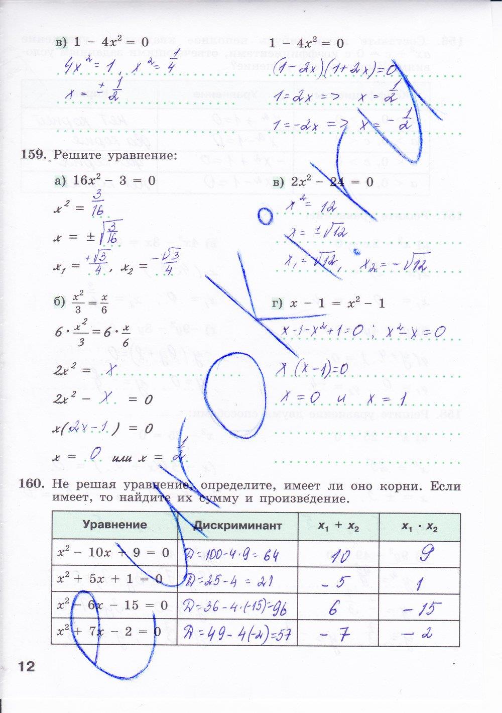 гдз 8 класс рабочая тетрадь часть 2 страница 12 алгебра Минаева, Рослова