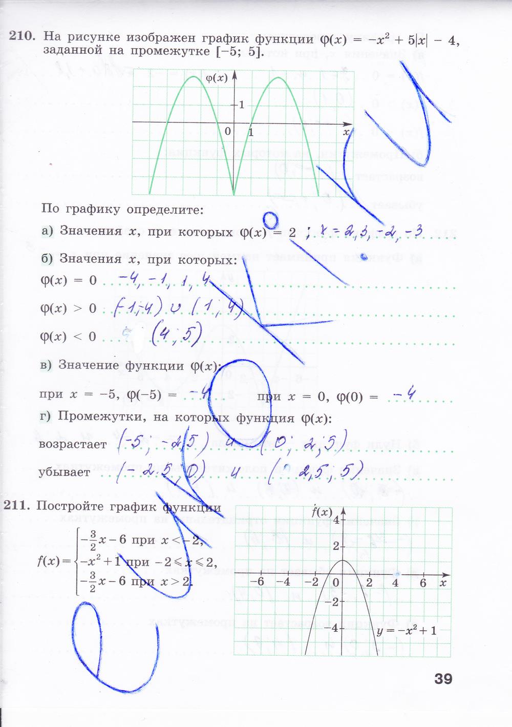 гдз 8 класс рабочая тетрадь часть 2 страница 39 алгебра Минаева, Рослова