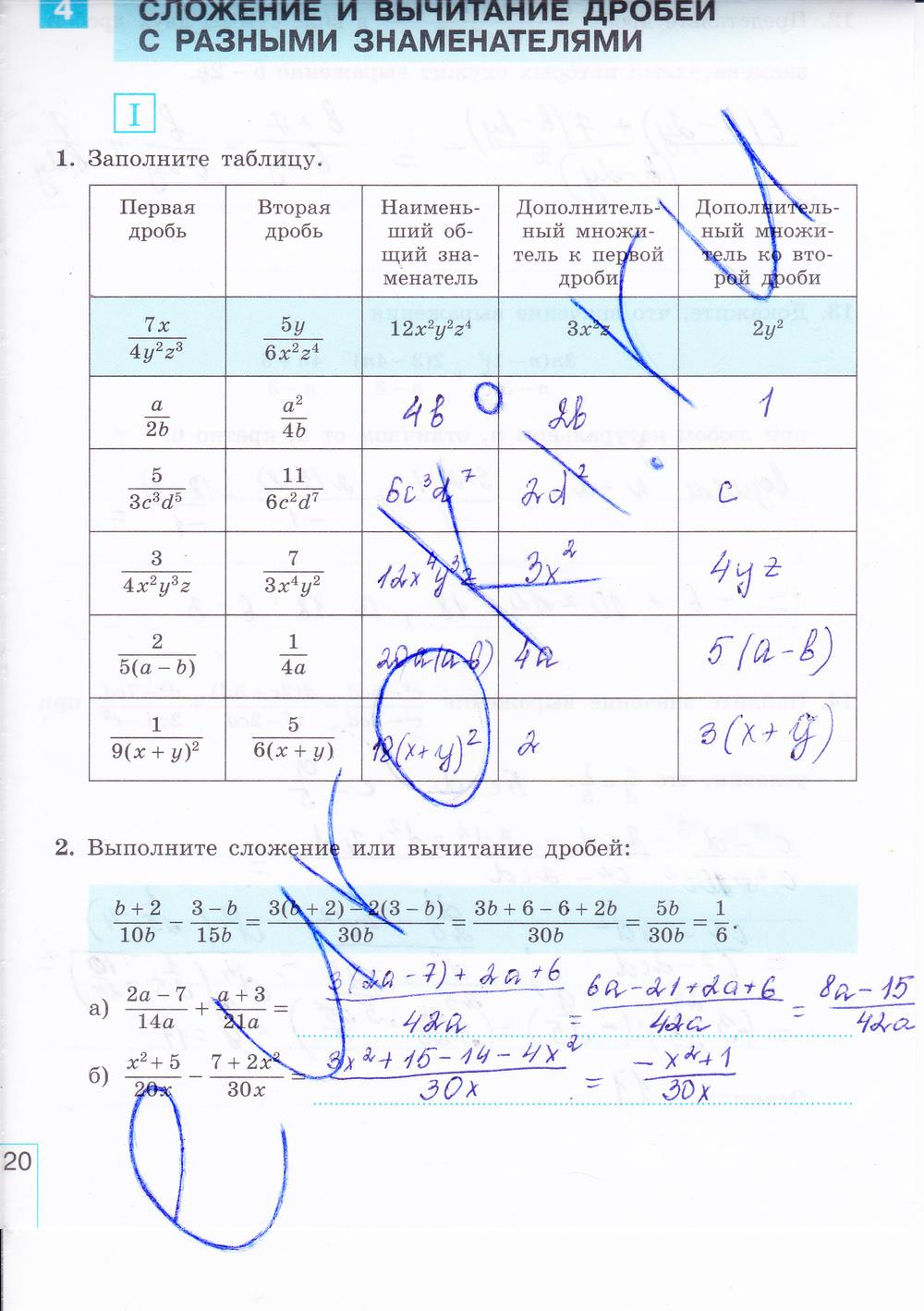 гдз 8 класс рабочая тетрадь часть 1 страница 20 алгебра Миндюк, Шлыкова