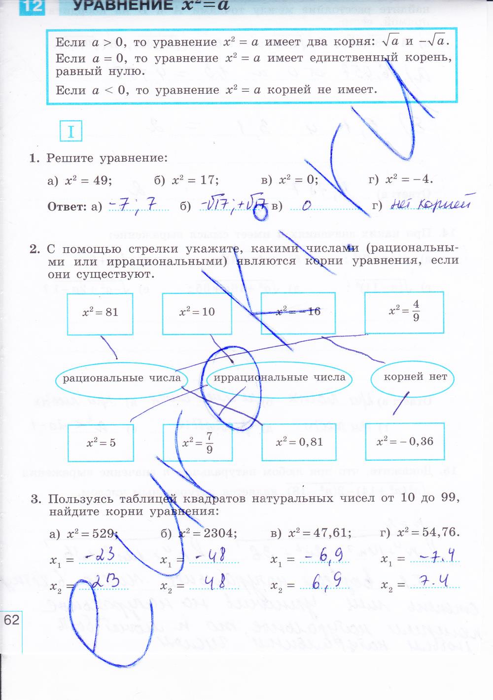 гдз 8 класс рабочая тетрадь часть 1 страница 62 алгебра Миндюк, Шлыкова