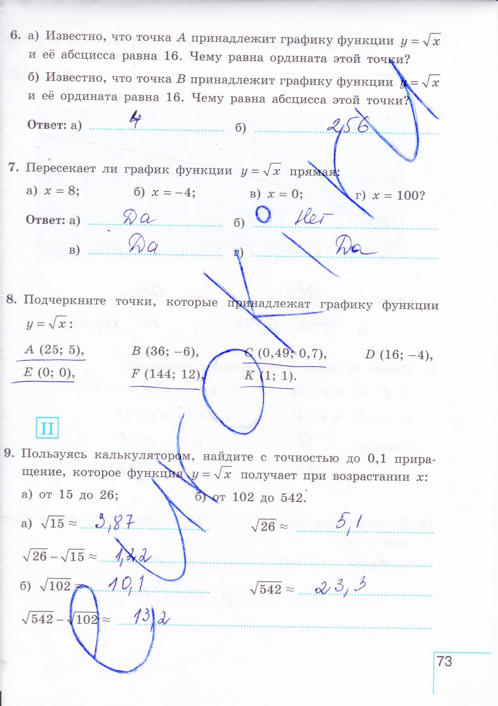 гдз 8 класс рабочая тетрадь часть 1 страница 73 алгебра Миндюк, Шлыкова