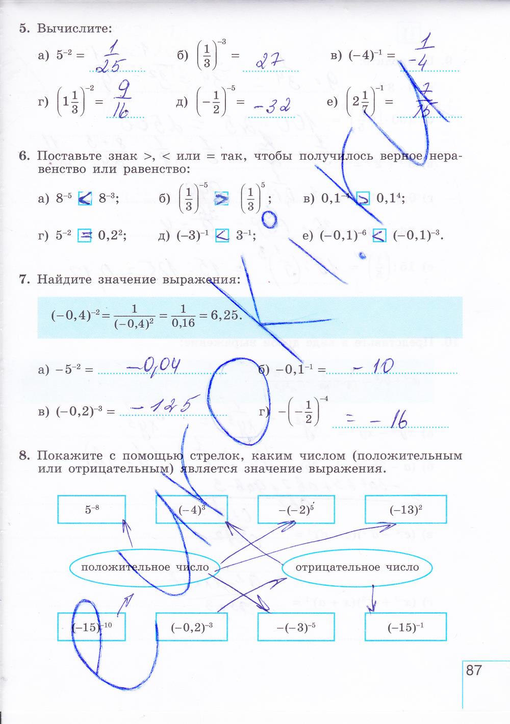 гдз 8 класс рабочая тетрадь часть 2 страница 87 алгебра Миндюк, Шлыкова