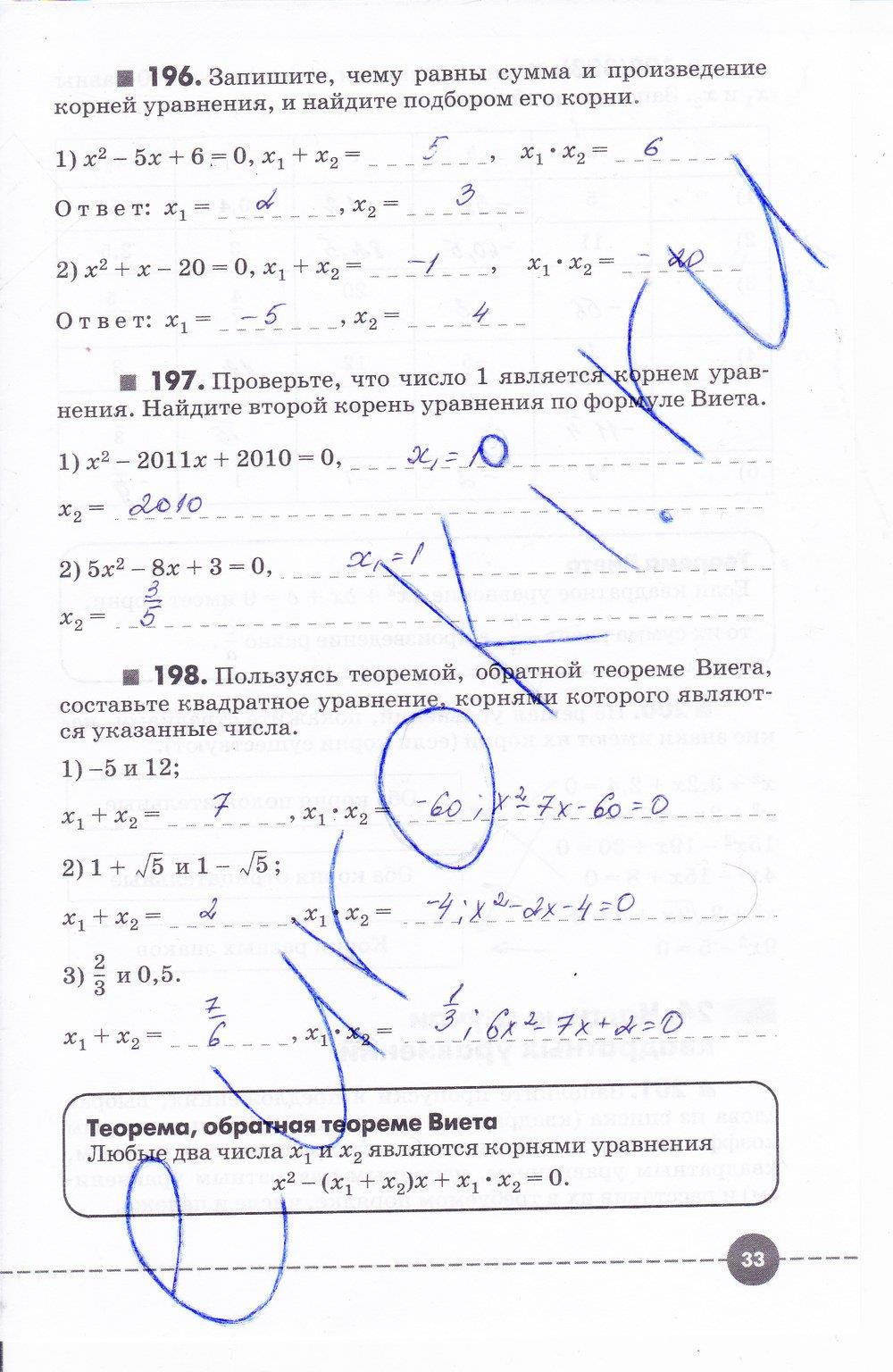 гдз 8 класс рабочая тетрадь часть 2 страница 33 алгебра Муравин, Муравина