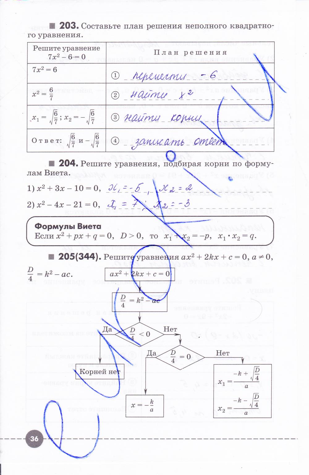 гдз 8 класс рабочая тетрадь часть 2 страница 36 алгебра Муравин, Муравина