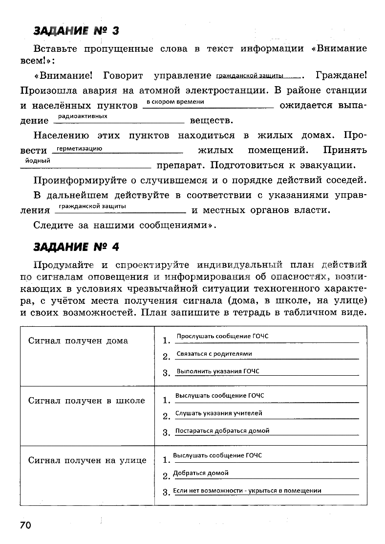 гдз 8 класс рабочая тетрадь страница 70 ОБЖ Смирнов, Хренников, Маслов