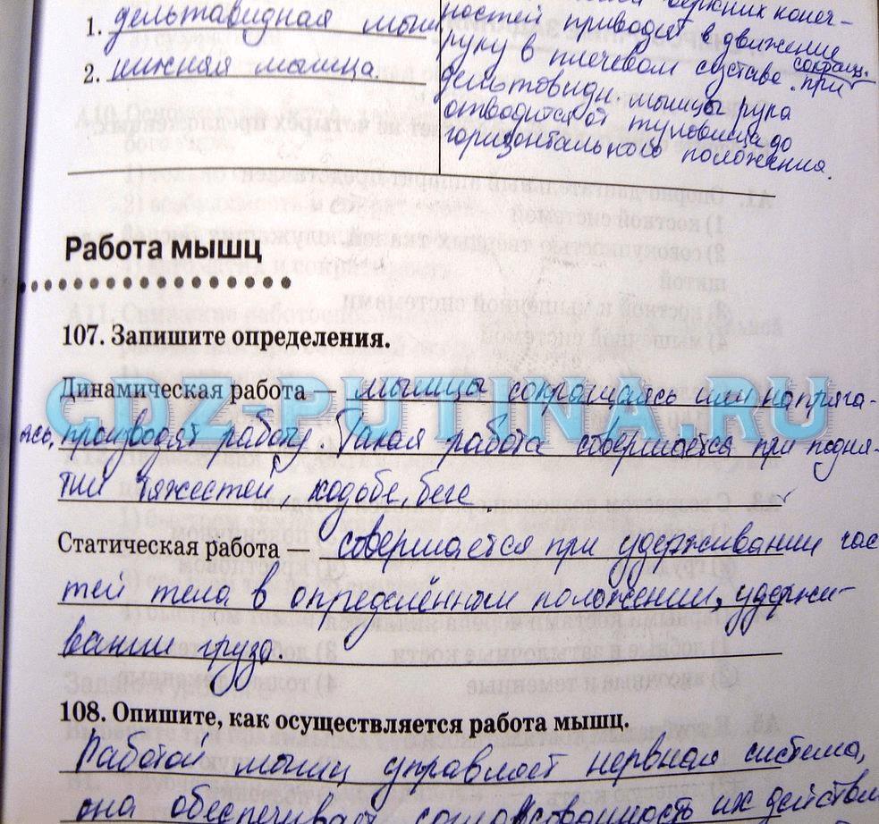 гдз 8 класс рабочая тетрадь задание 107 биология Сонин, Агафонова