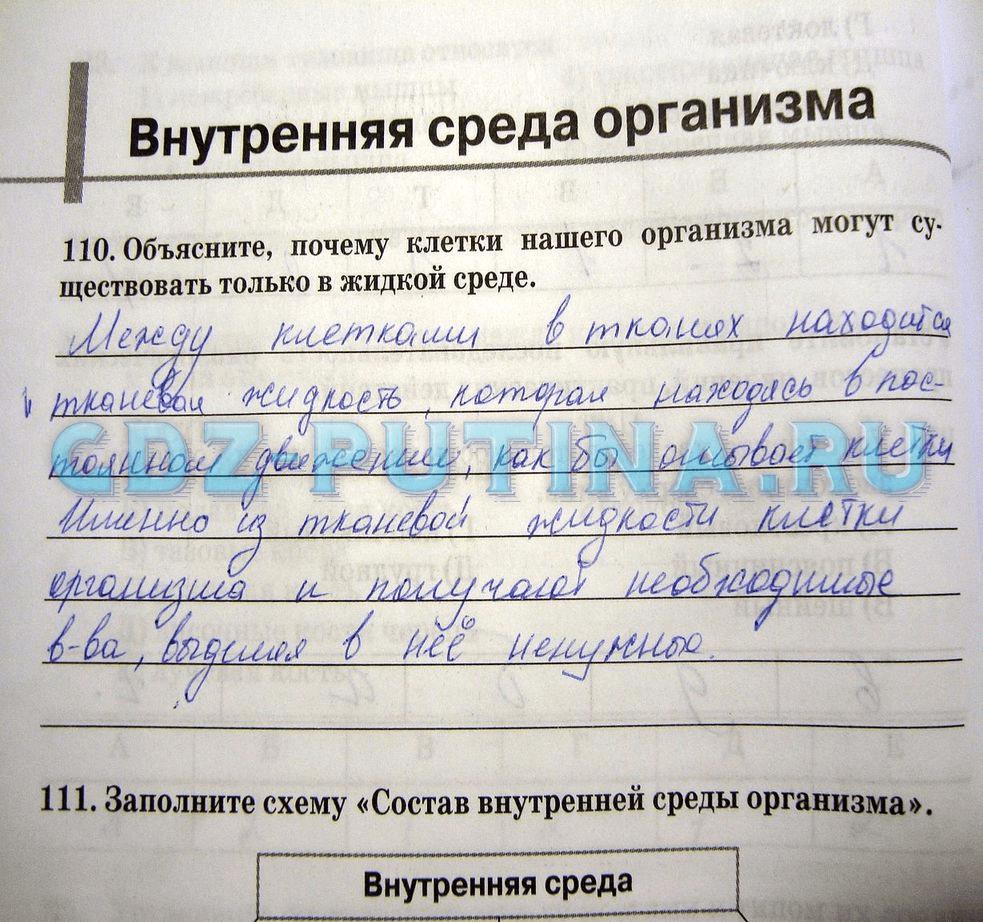 гдз 8 класс рабочая тетрадь задание 110 биология Сонин, Агафонова