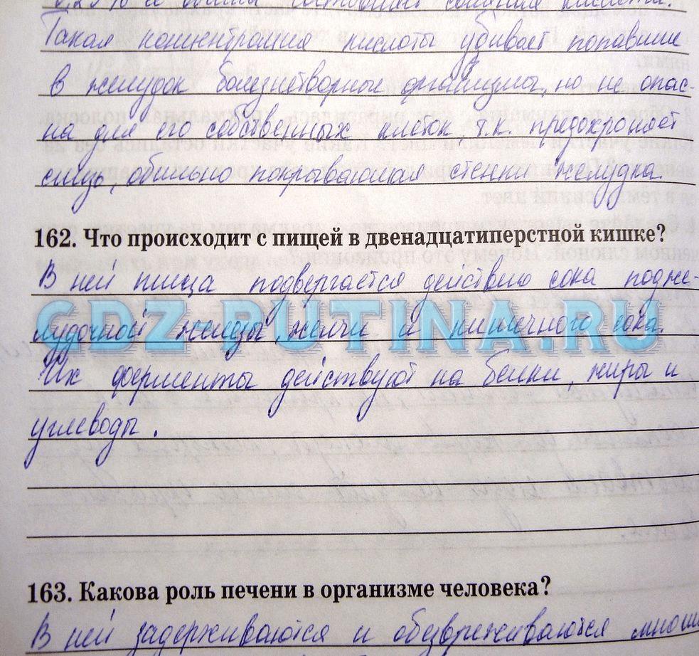 гдз 8 класс рабочая тетрадь задание 162 биология Сонин, Агафонова
