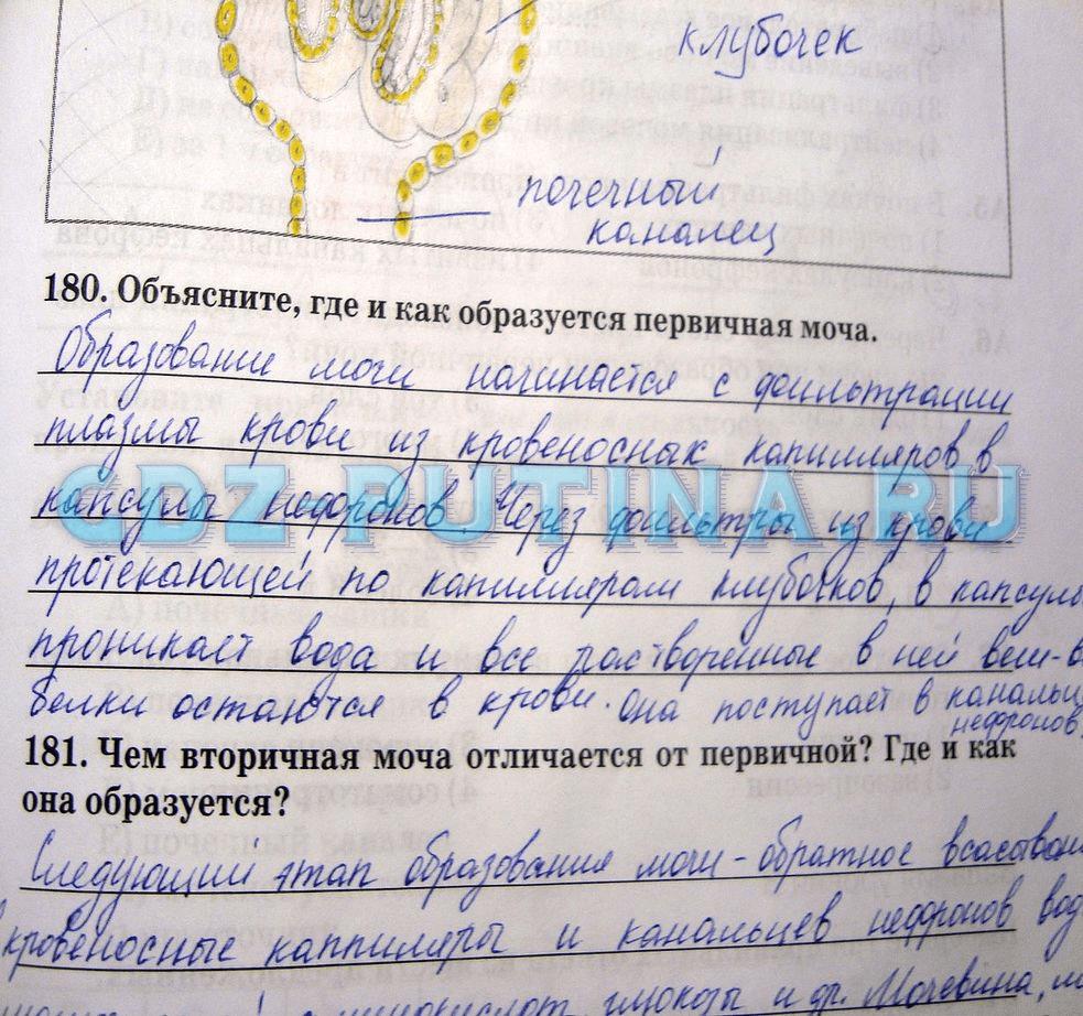 гдз 8 класс рабочая тетрадь задание 180 биология Сонин, Агафонова
