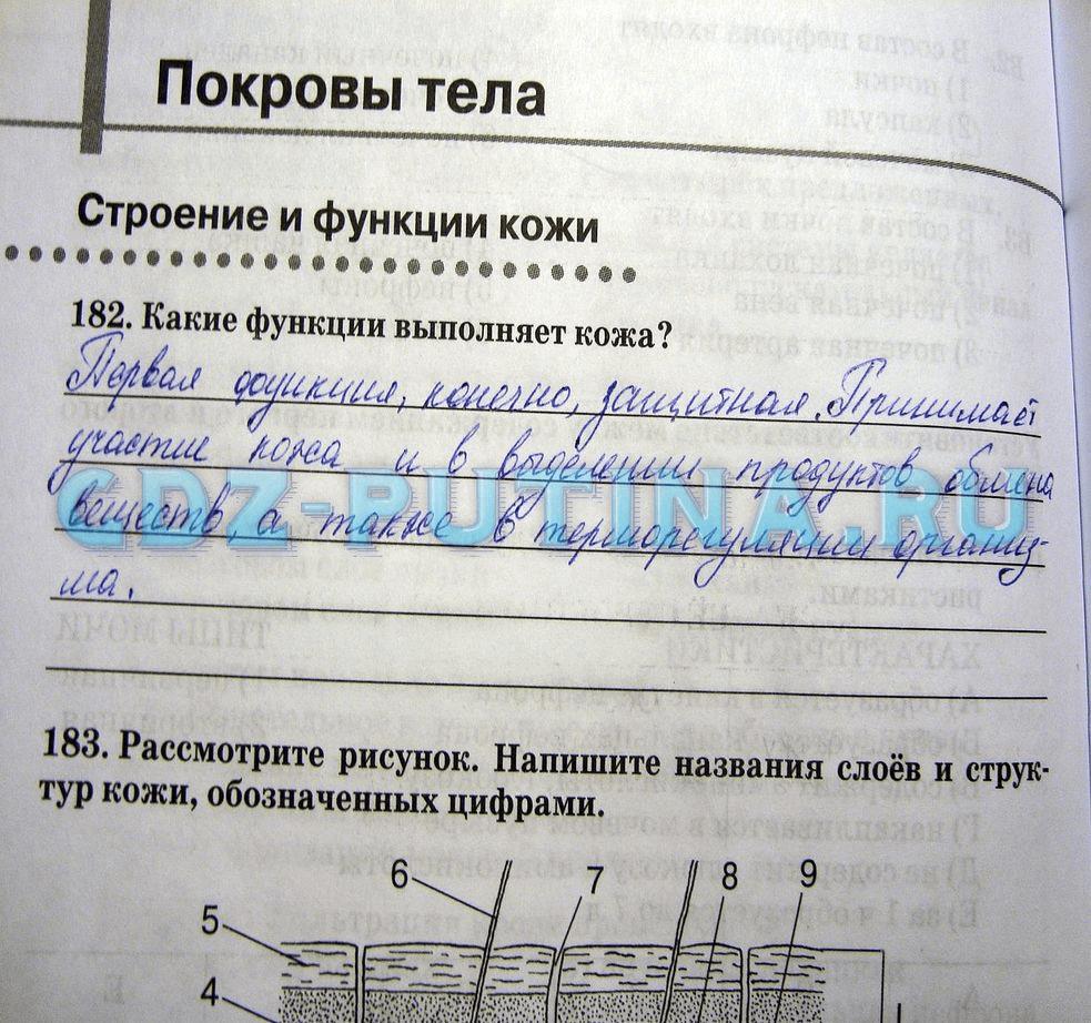 гдз 8 класс рабочая тетрадь задание 182 биология Сонин, Агафонова