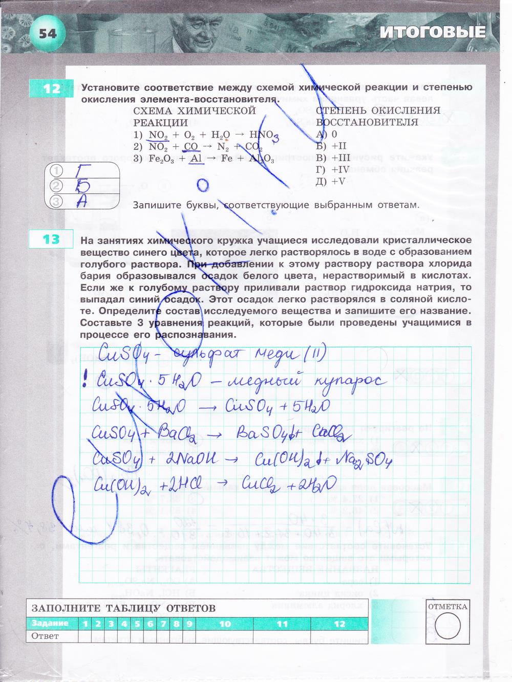 гдз 9 класс тетрадь-экзаменатор страница 54 химия Бобылева, Бирюлина