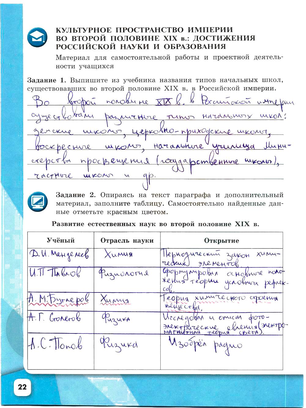 гдз 9 класс рабочая тетрадь часть 2 страница 22 история Данилов, Косулина