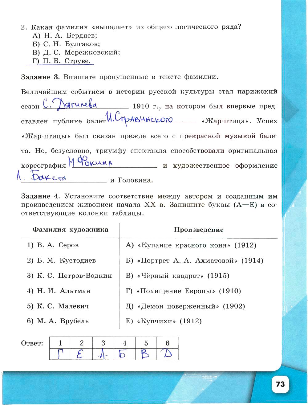 гдз 9 класс рабочая тетрадь часть 2 страница 73 история Данилов, Косулина