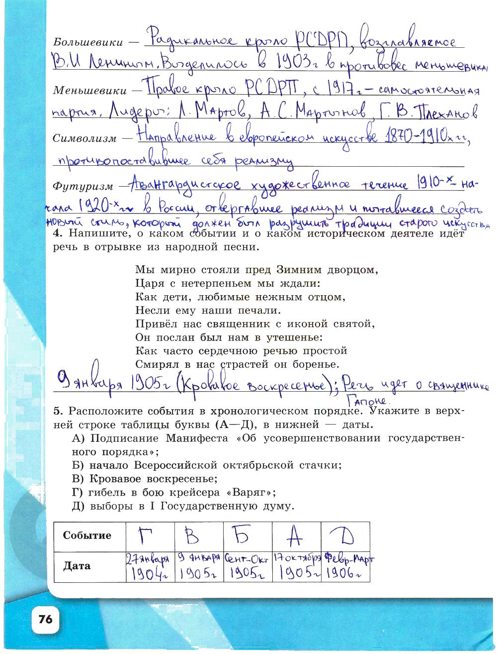 гдз 9 класс рабочая тетрадь часть 2 страница 76 история Данилов, Косулина