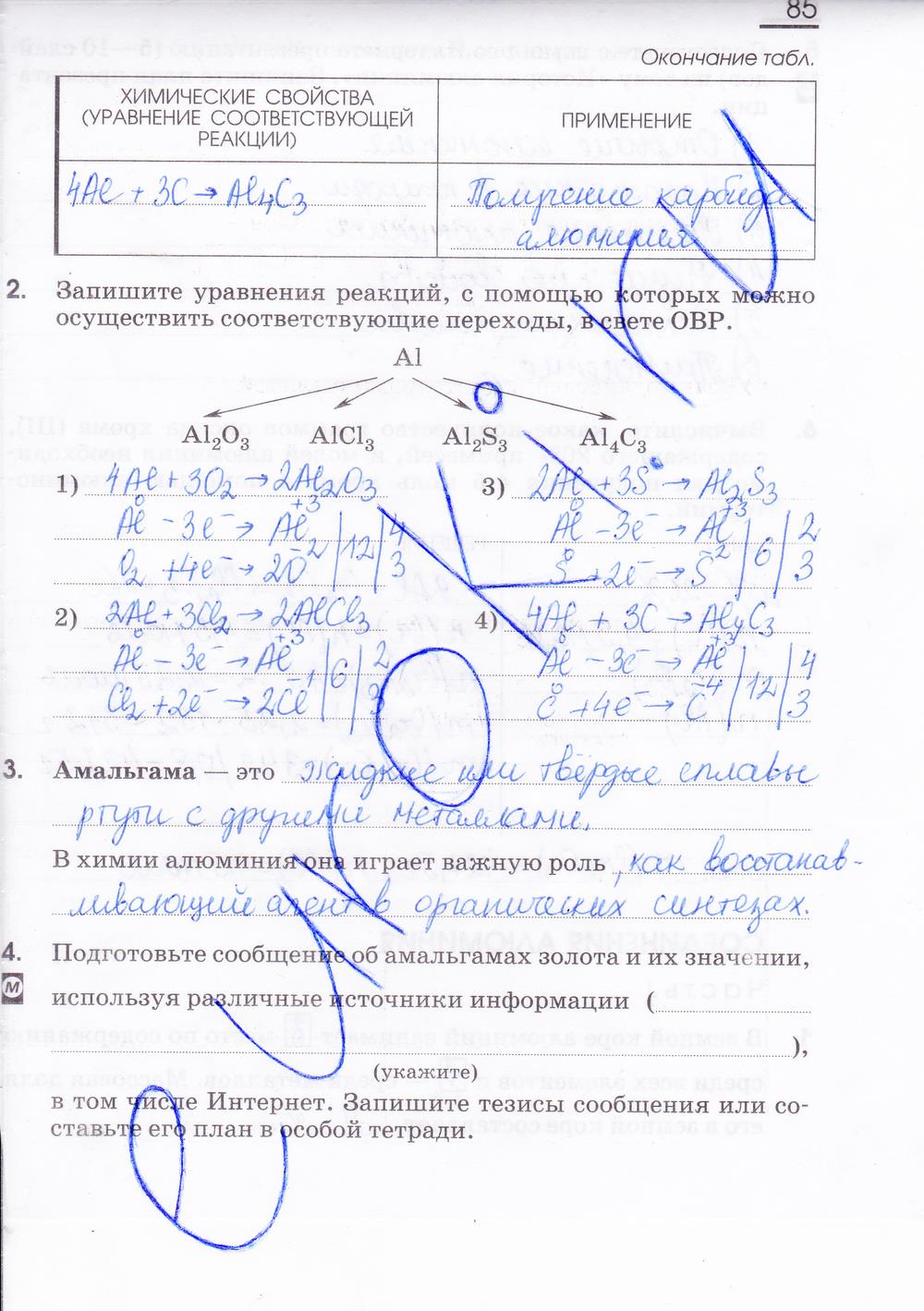 гдз 9 класс рабочая тетрадь страница 85 химия Габриелян, Сладков
