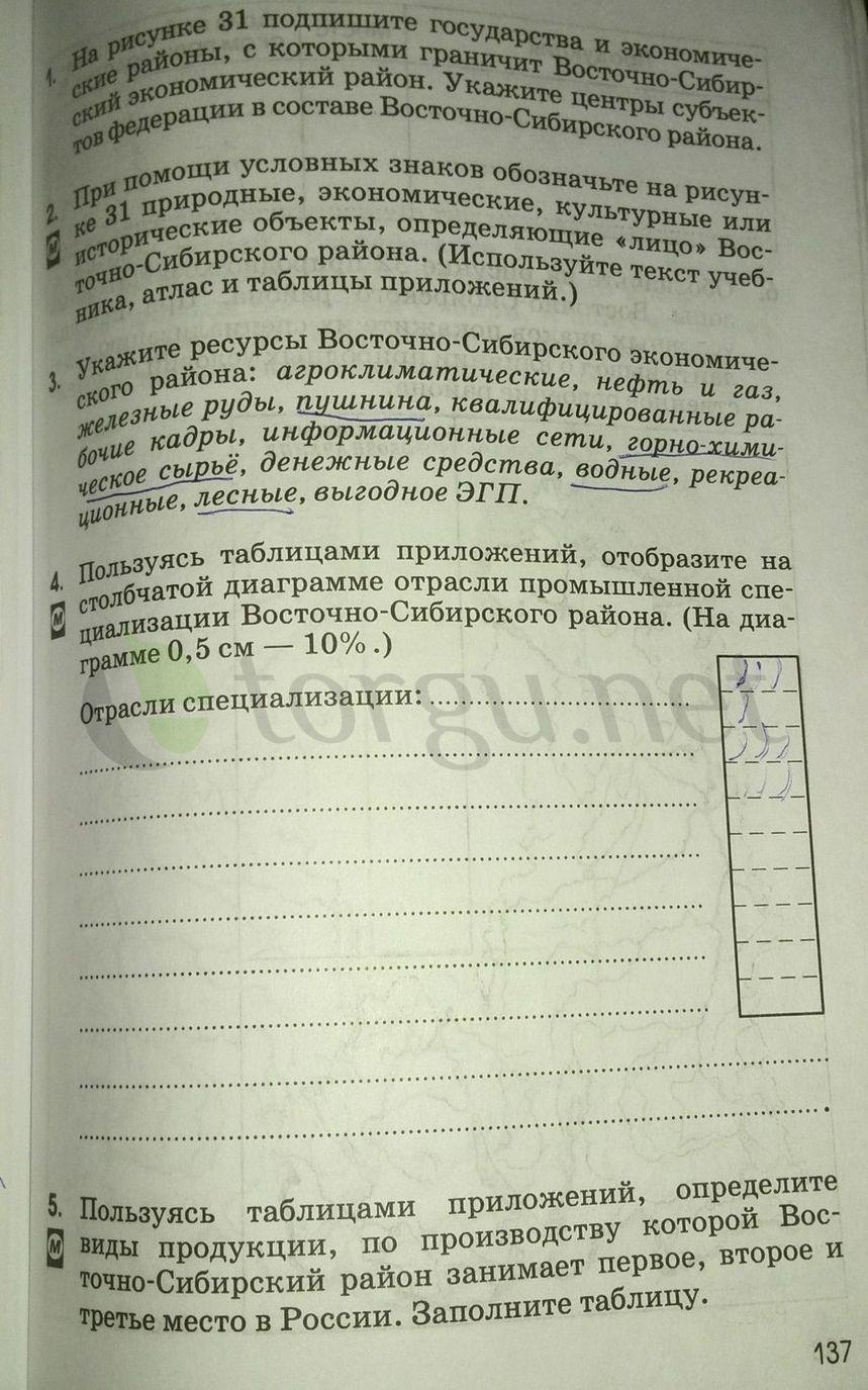 гдз 9 класс рабочая тетрадь страница 137 география Ким, Марченко, Низовцев