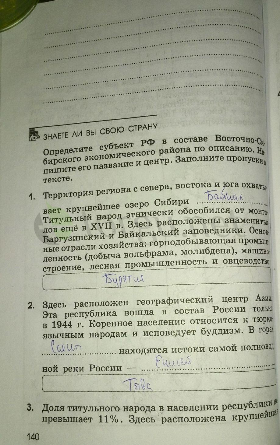 гдз 9 класс рабочая тетрадь страница 140 география Ким, Марченко, Низовцев