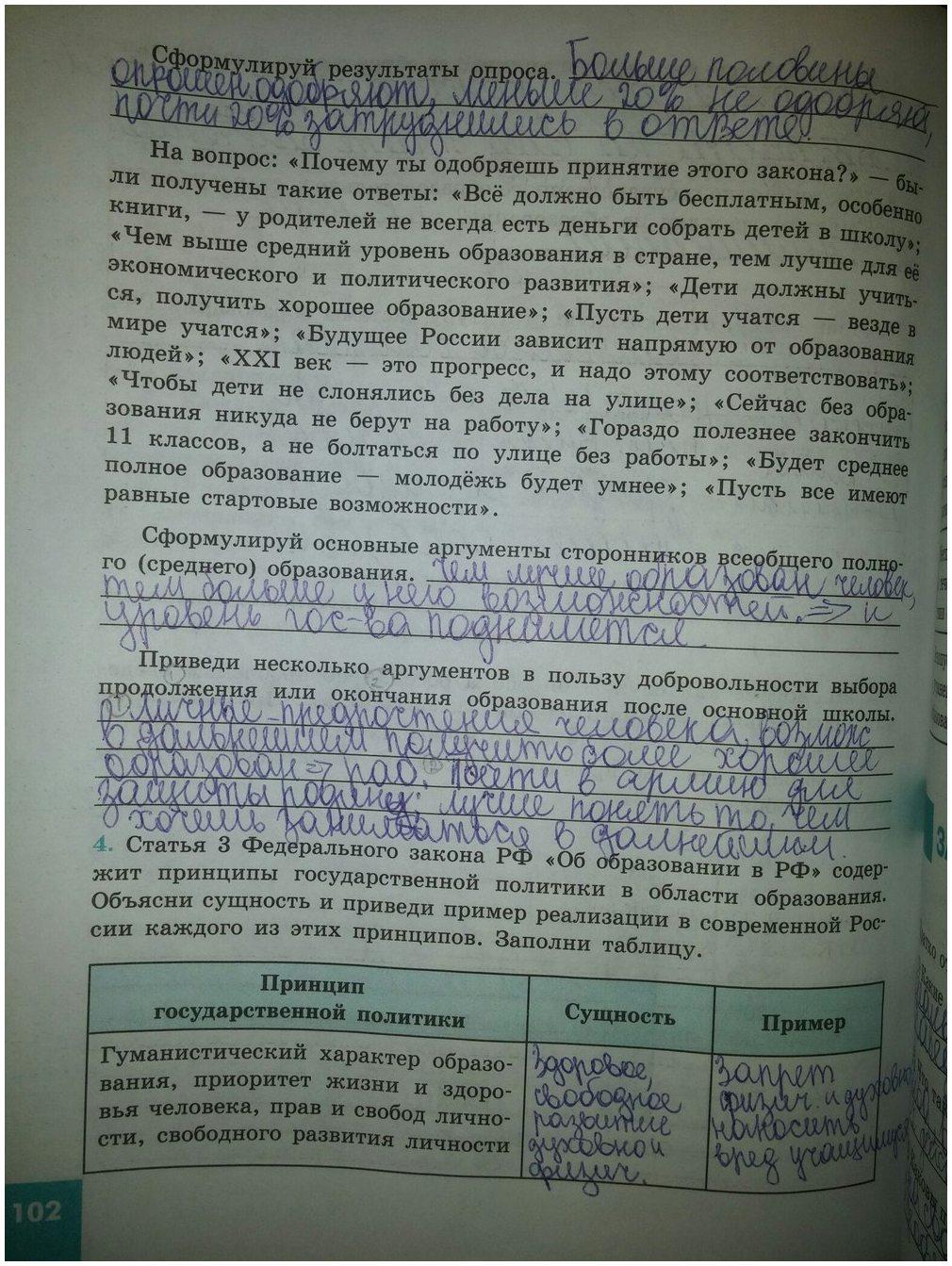 гдз 9 класс рабочая тетрадь страница 102 обществознание Котова, Лискова