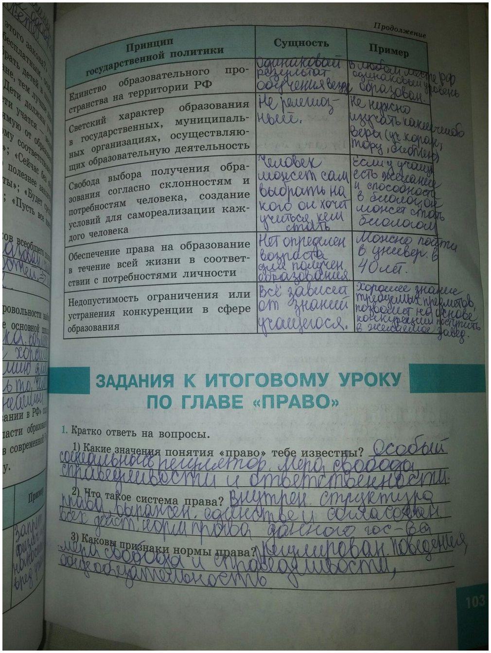 гдз 9 класс рабочая тетрадь страница 103 обществознание Котова, Лискова
