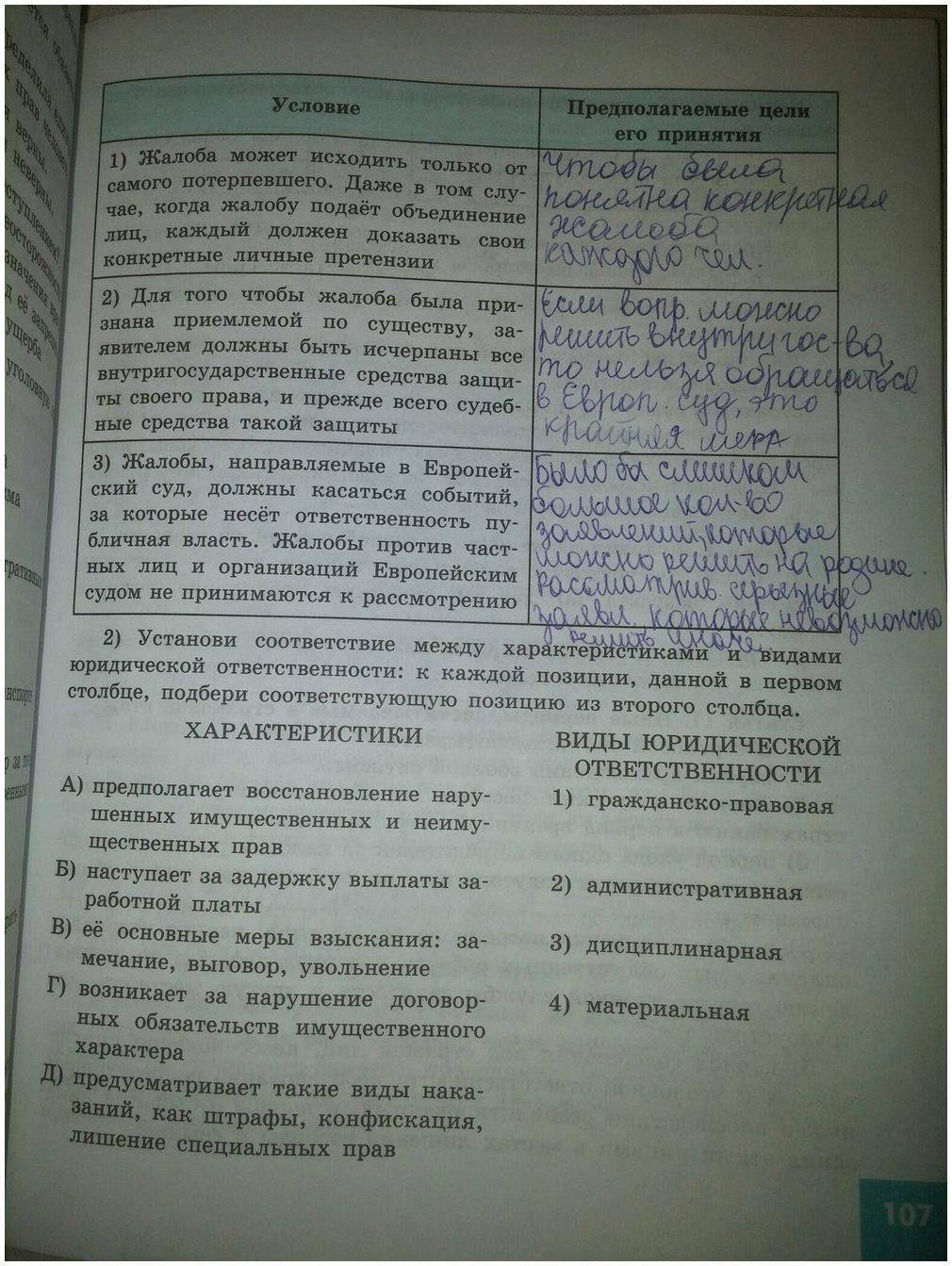 гдз 9 класс рабочая тетрадь страница 107 обществознание Котова, Лискова