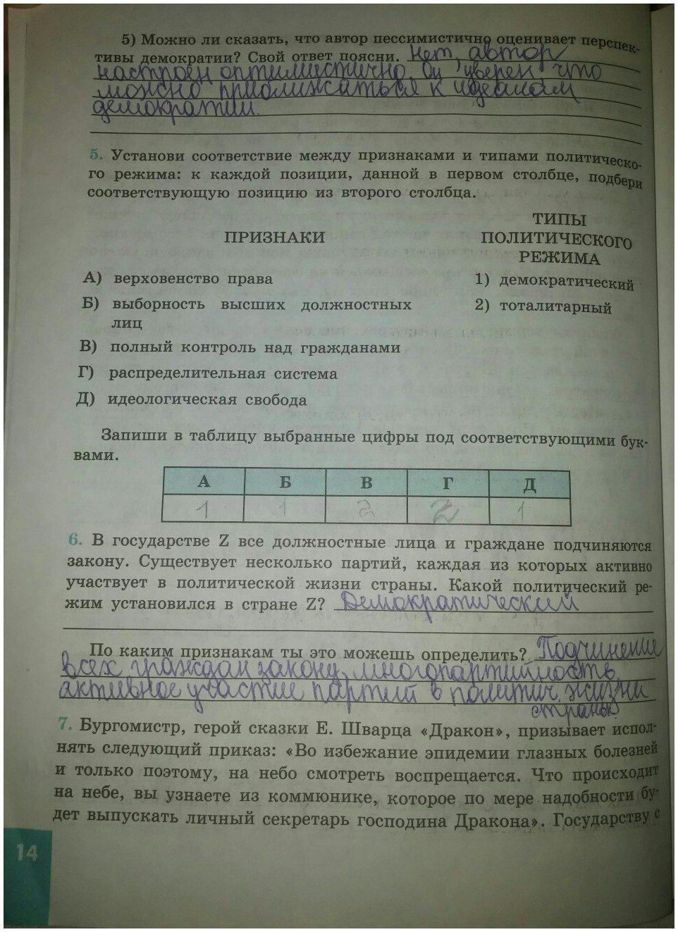 гдз 9 класс рабочая тетрадь страница 14 обществознание Котова, Лискова
