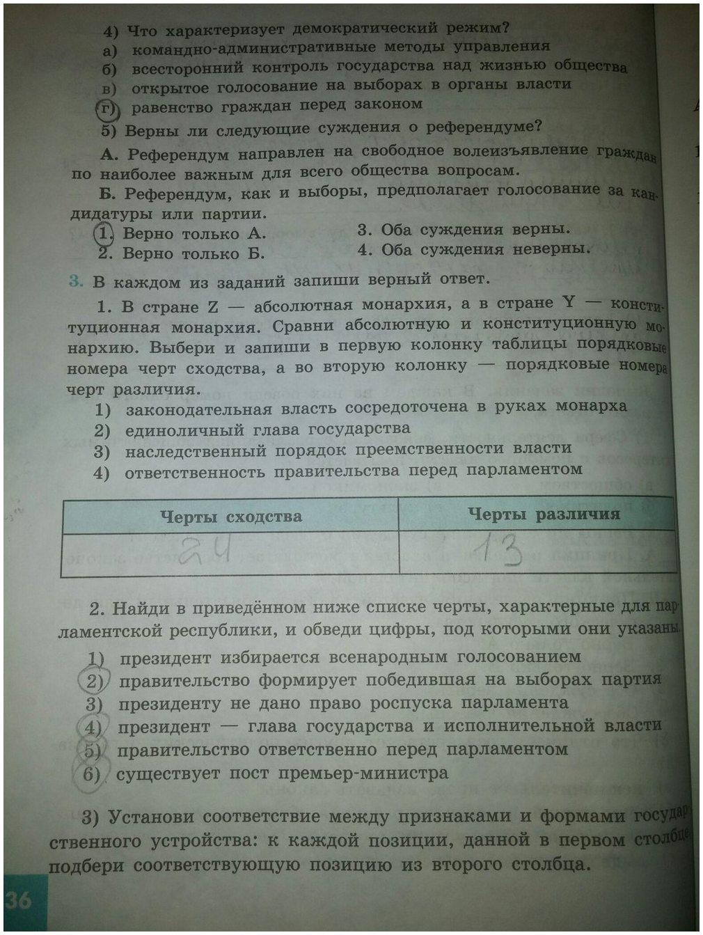 гдз 9 класс рабочая тетрадь страница 36 обществознание Котова, Лискова