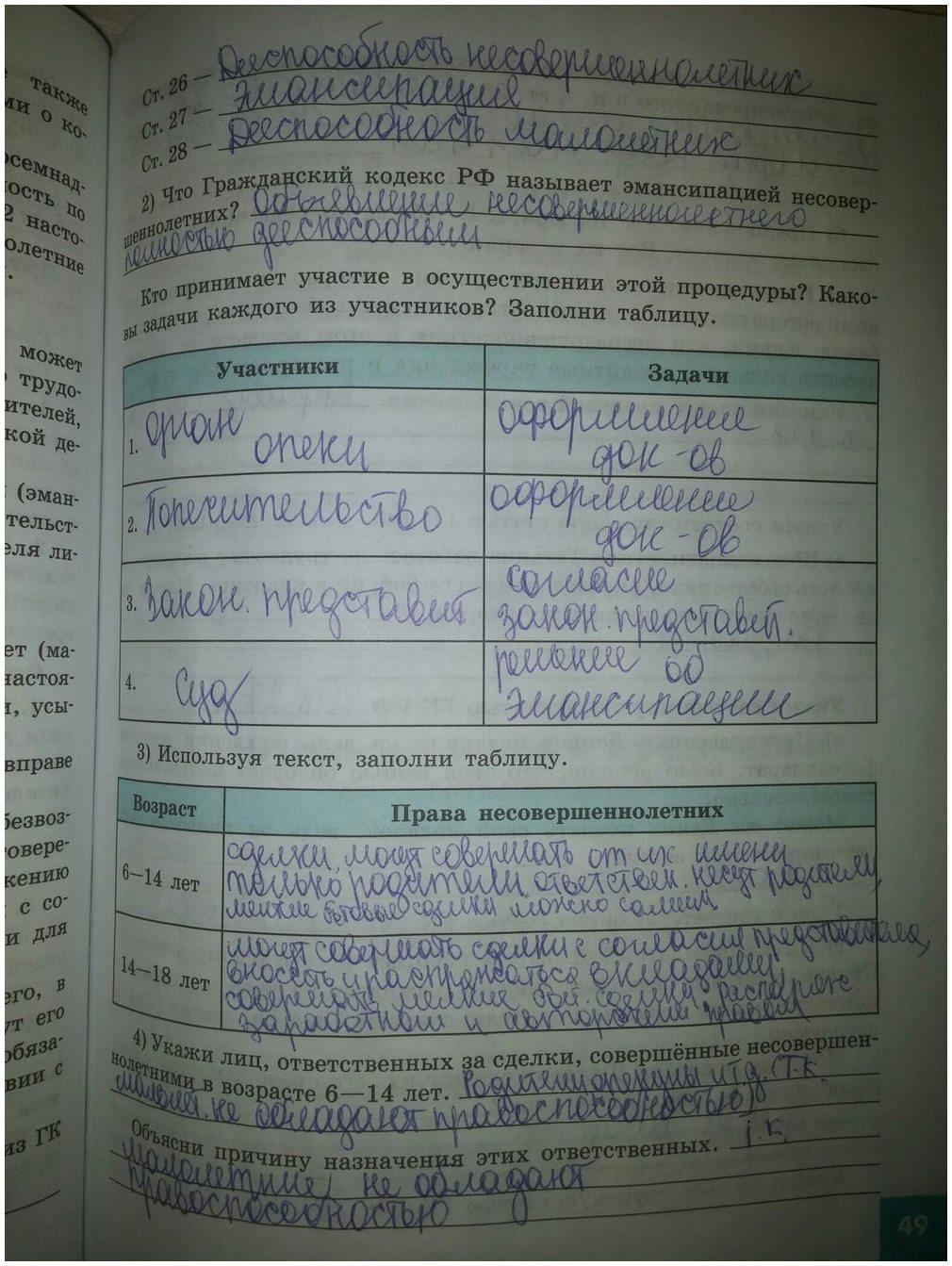 гдз 9 класс рабочая тетрадь страница 49 обществознание Котова, Лискова