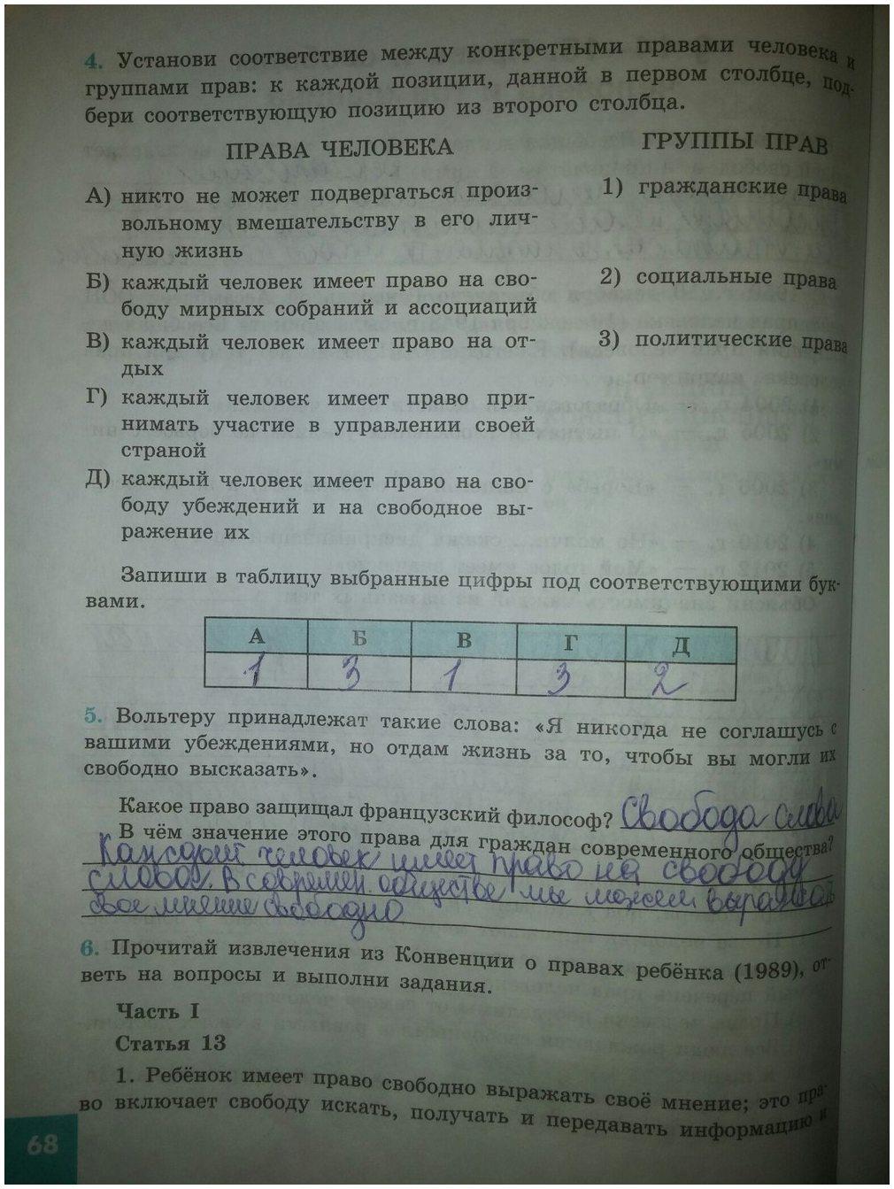гдз 9 класс рабочая тетрадь страница 68 обществознание Котова, Лискова