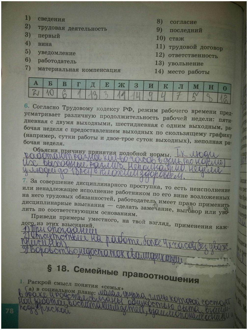 гдз 9 класс рабочая тетрадь страница 78 обществознание Котова, Лискова