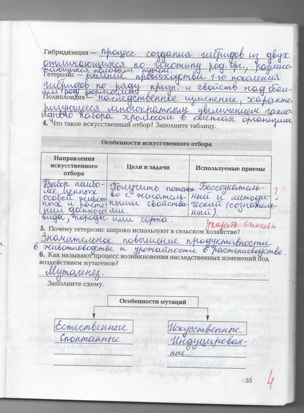 гдз 9 класс рабочая тетрадь страница 55 биология Козлова, Кучменко