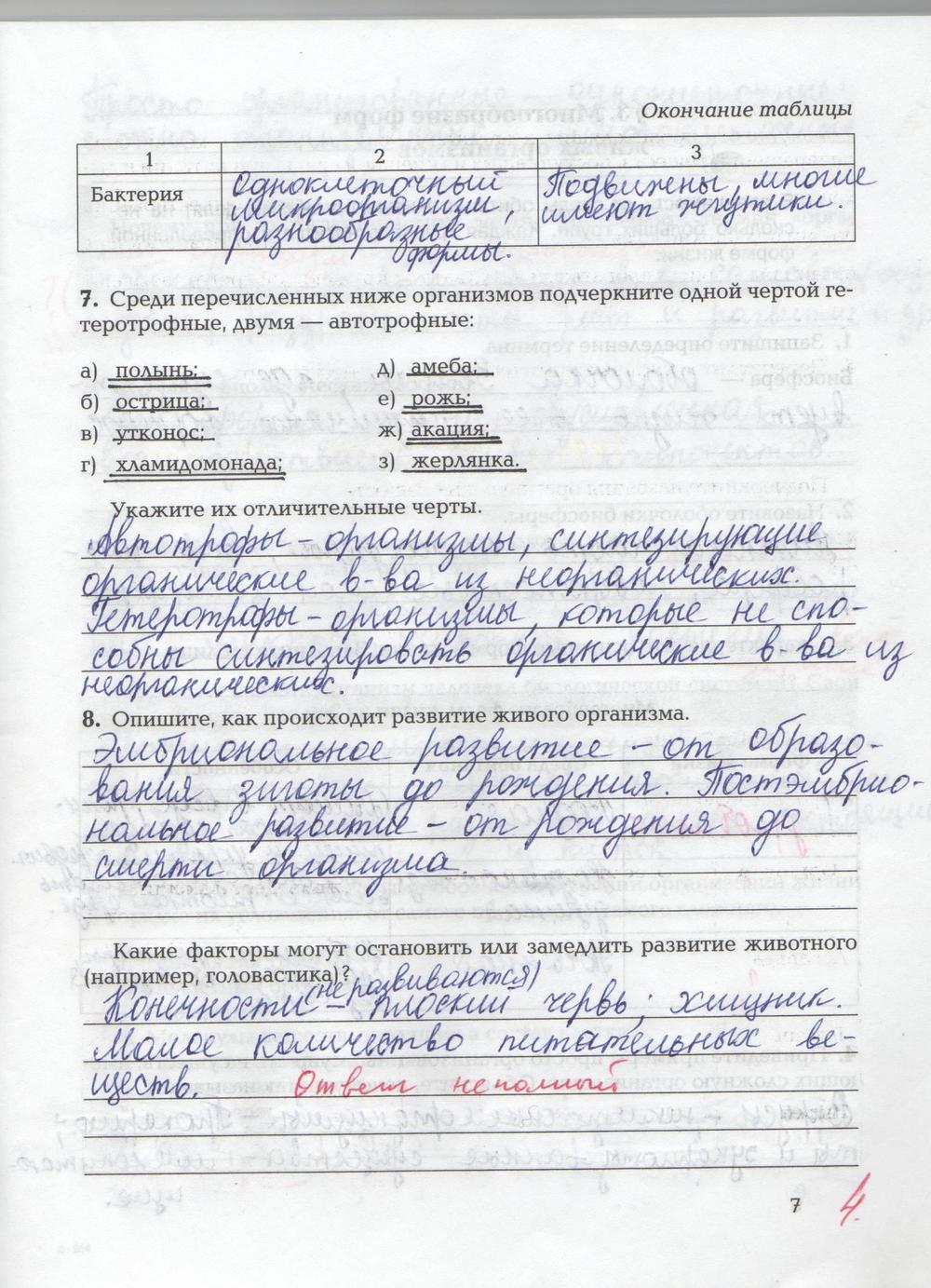 гдз 9 класс рабочая тетрадь страница 7 биология Козлова, Кучменко