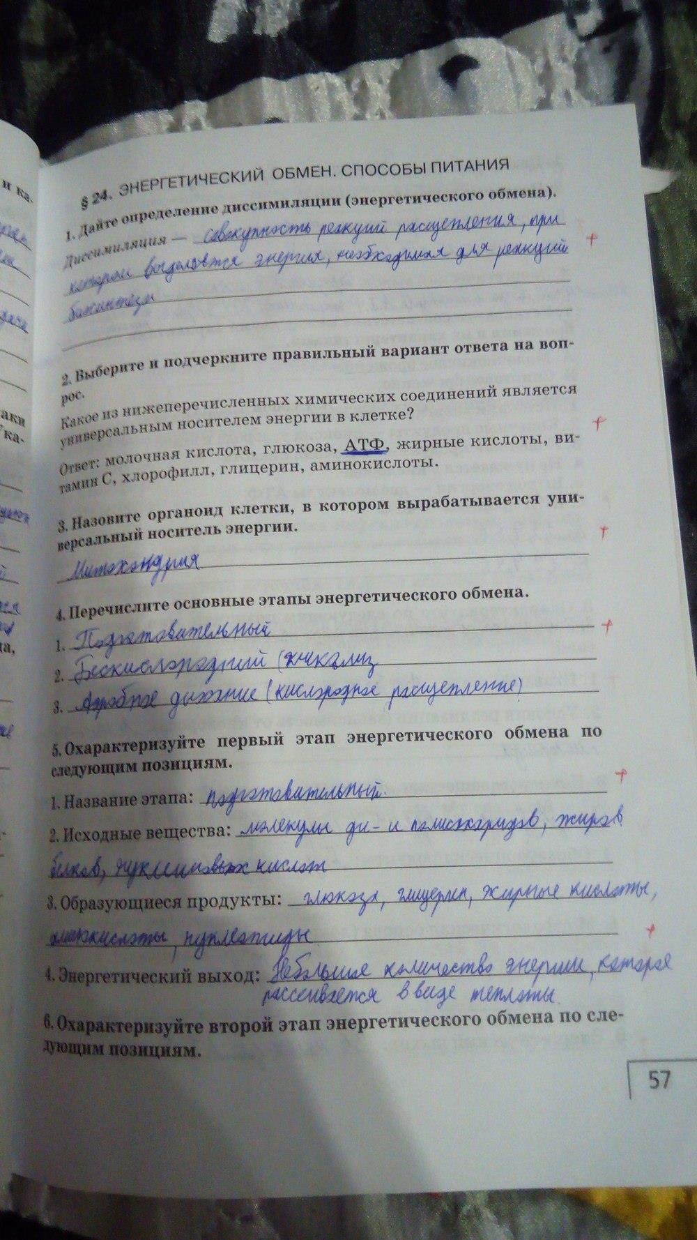 гдз 9 класс рабочая тетрадь страница 57 биология Мамонтов, Захаров