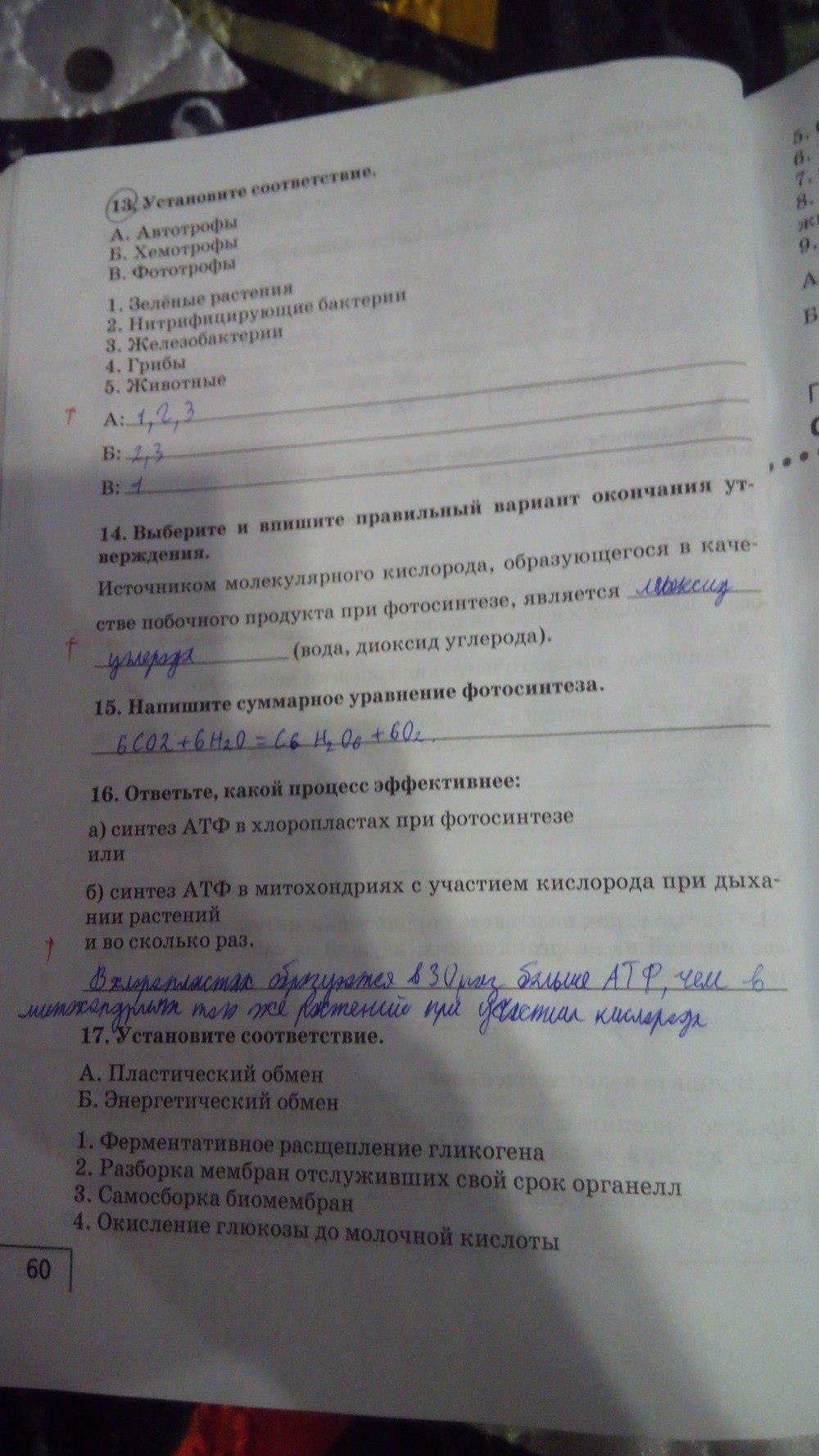 гдз 9 класс рабочая тетрадь страница 60 биология Мамонтов, Захаров