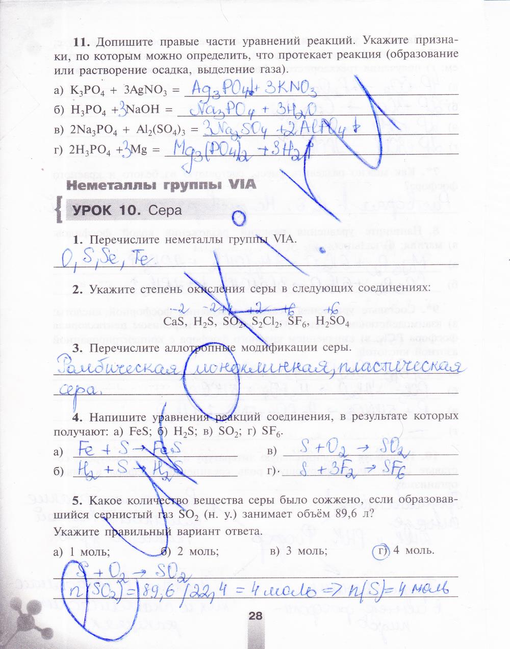 гдз 9 класс рабочая тетрадь страница 28 химия Микитюк