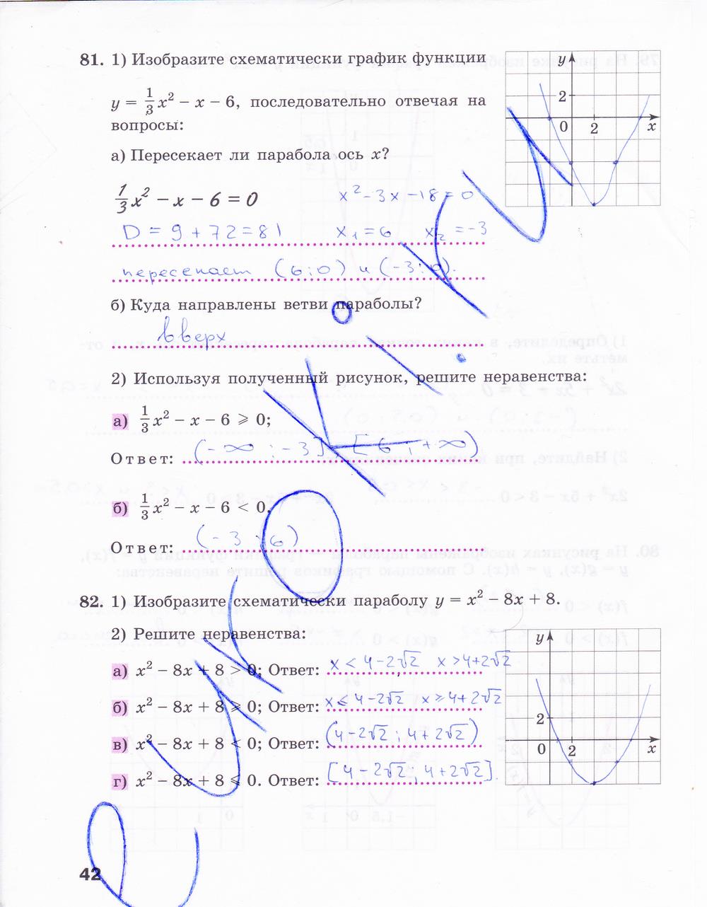 гдз 9 класс рабочая тетрадь часть 1 страница 42 алгебра Минаева, Рослова