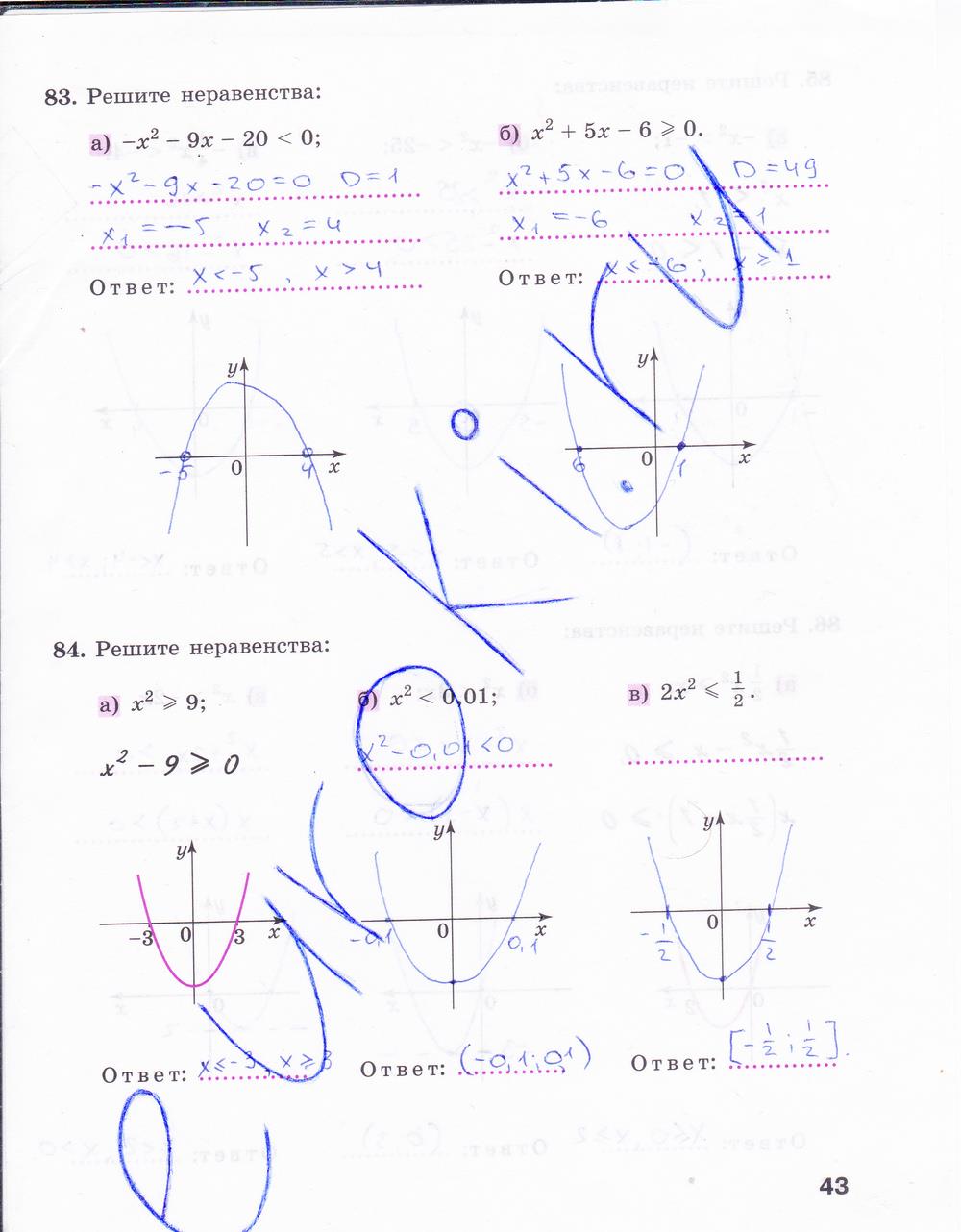 гдз 9 класс рабочая тетрадь часть 1 страница 43 алгебра Минаева, Рослова
