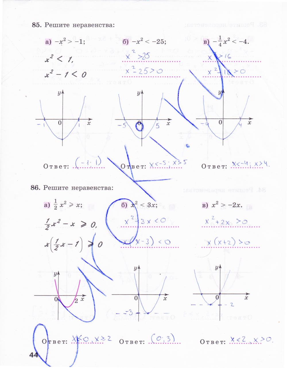 гдз 9 класс рабочая тетрадь часть 1 страница 44 алгебра Минаева, Рослова