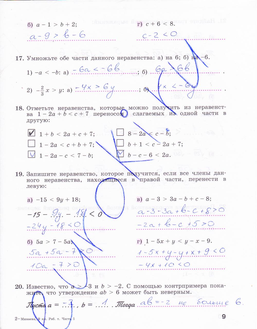 гдз 9 класс рабочая тетрадь часть 1 страница 9 алгебра Минаева, Рослова