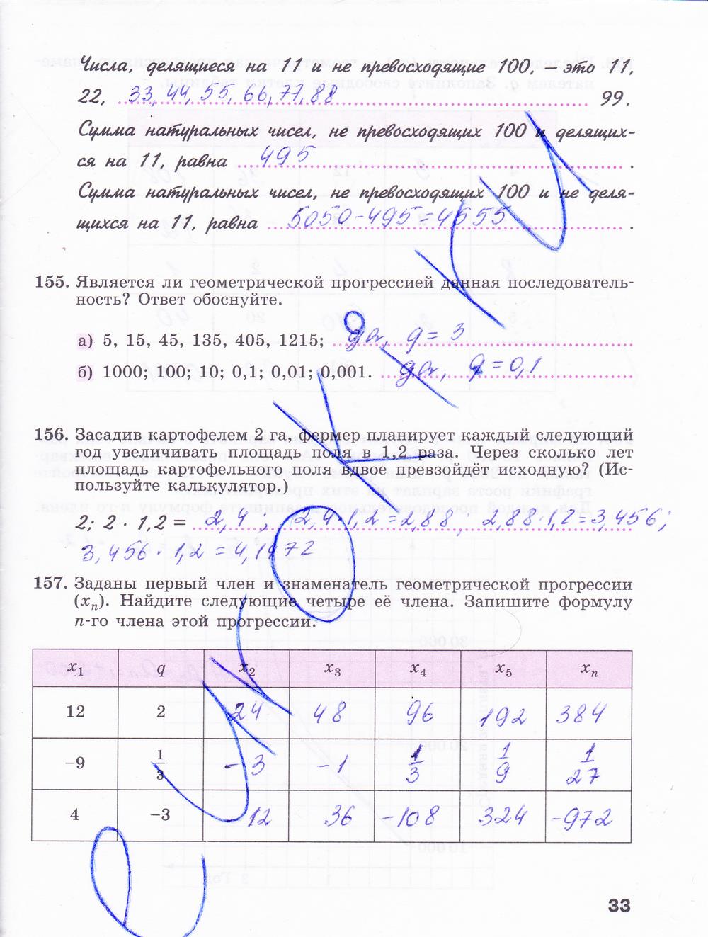 гдз 9 класс рабочая тетрадь часть 2 страница 33 алгебра Минаева, Рослова