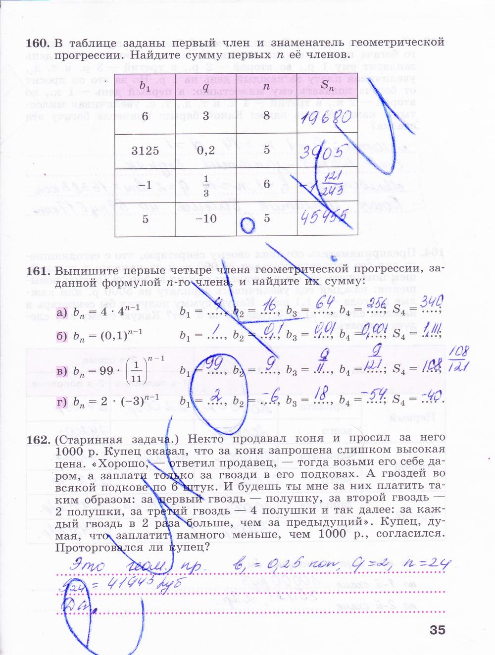 гдз 9 класс рабочая тетрадь часть 2 страница 35 алгебра Минаева, Рослова