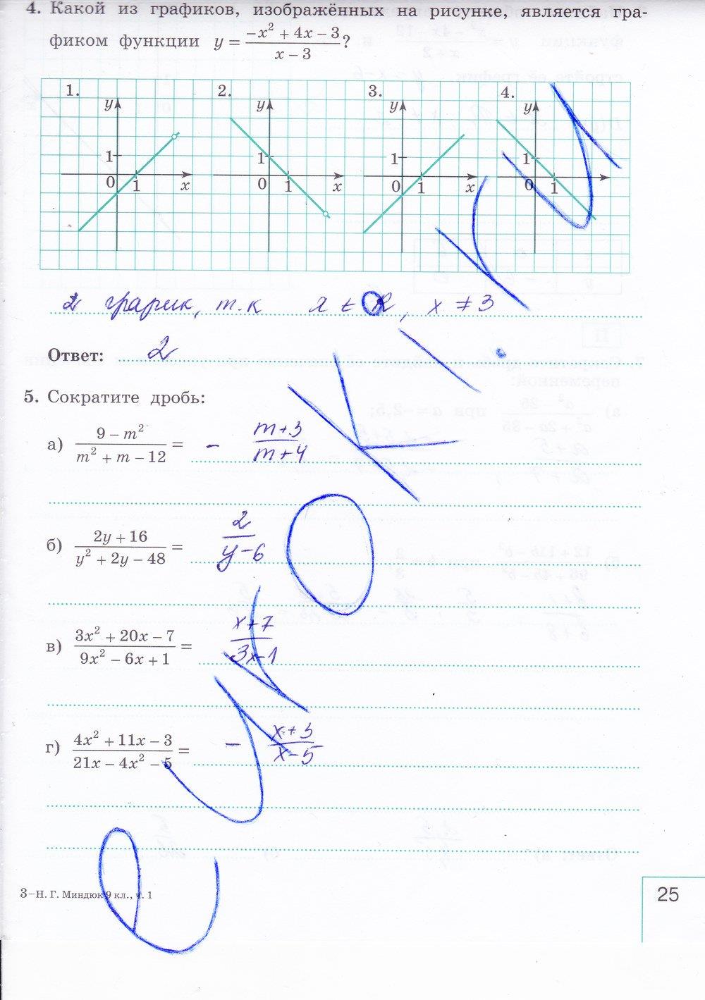 гдз 9 класс рабочая тетрадь часть 1 страница 25 алгебра Миндюк, Шлыкова