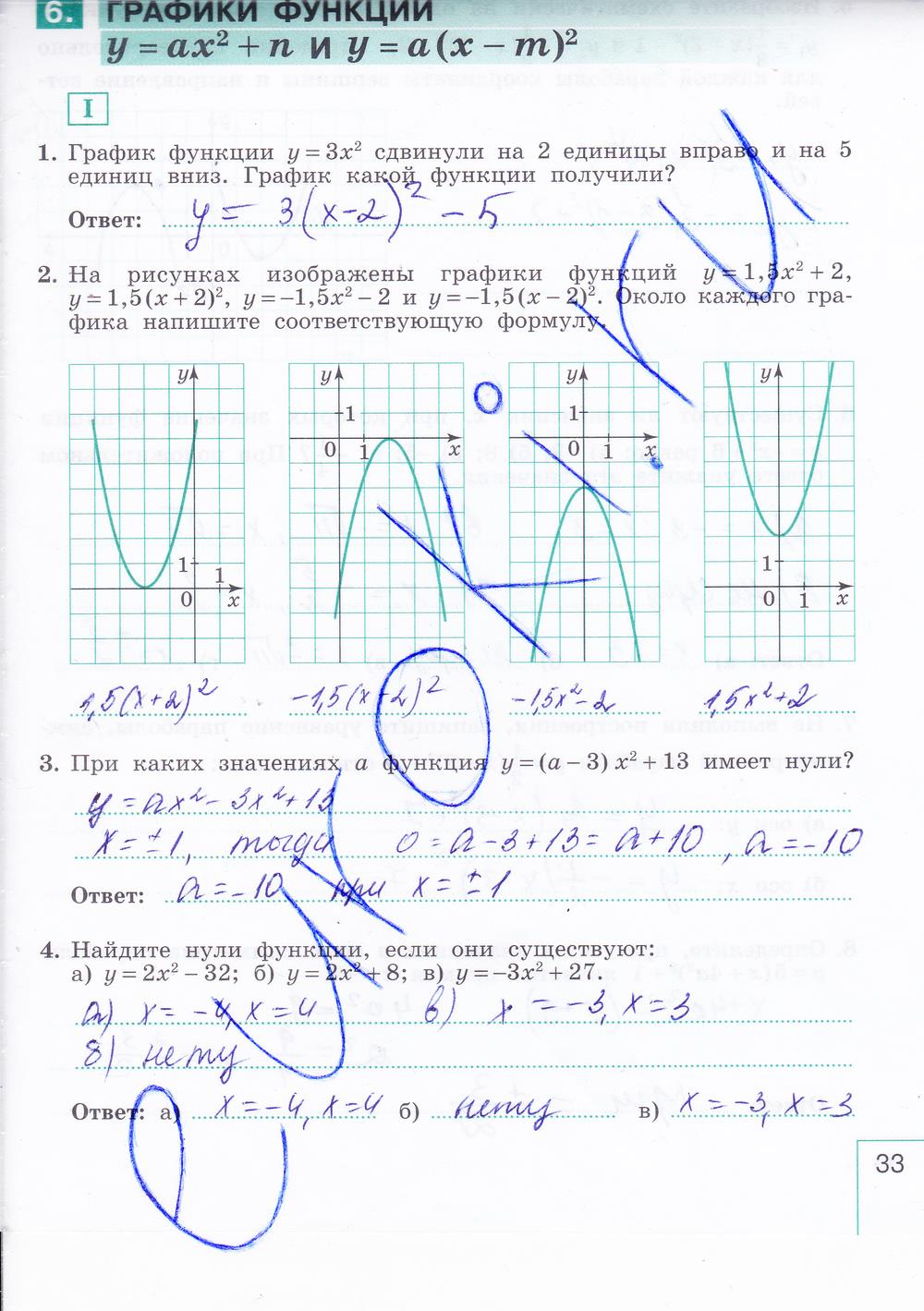 гдз 9 класс рабочая тетрадь часть 1 страница 33 алгебра Миндюк, Шлыкова