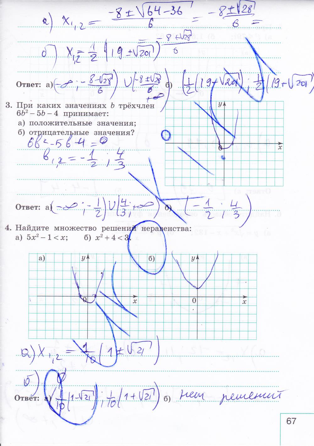 гдз 9 класс рабочая тетрадь часть 1 страница 67 алгебра Миндюк, Шлыкова