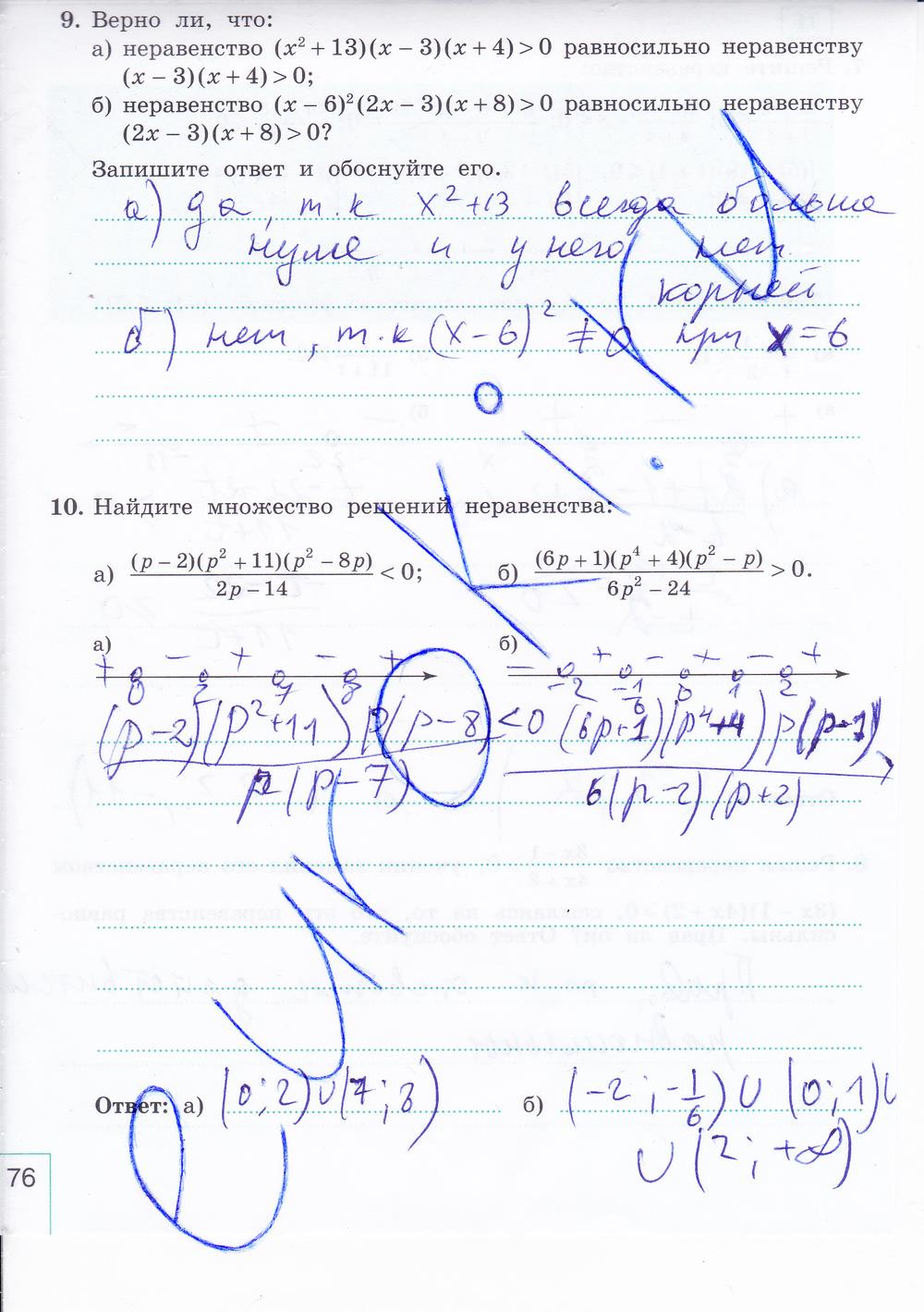 гдз 9 класс рабочая тетрадь часть 1 страница 76 алгебра Миндюк, Шлыкова