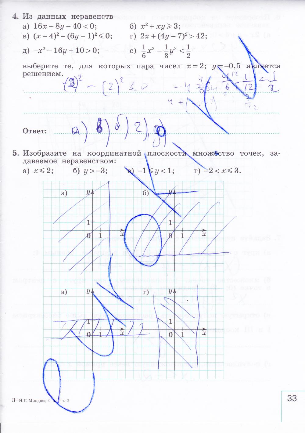 гдз 9 класс рабочая тетрадь часть 2 страница 33 алгебра Миндюк, Шлыкова